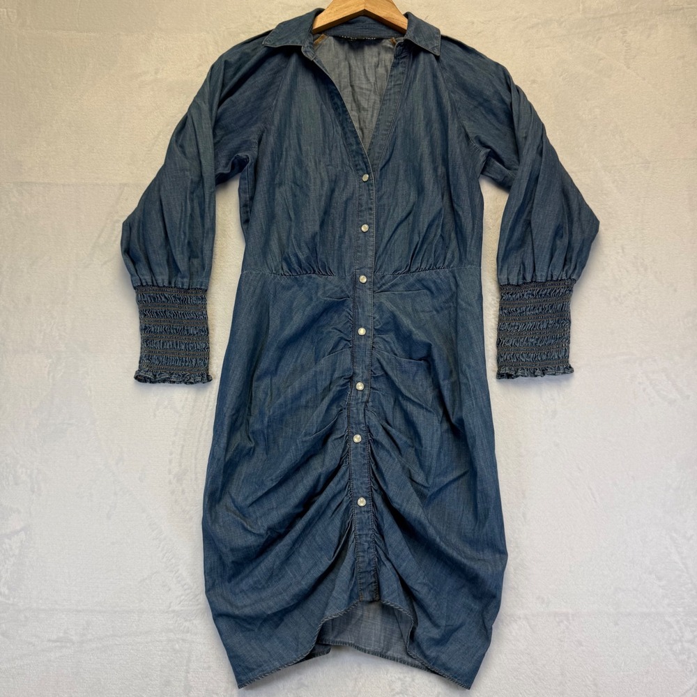 Veronica Beard Jeans Womens Blue Ruched Chambray Shirt Dress Size‎ 6